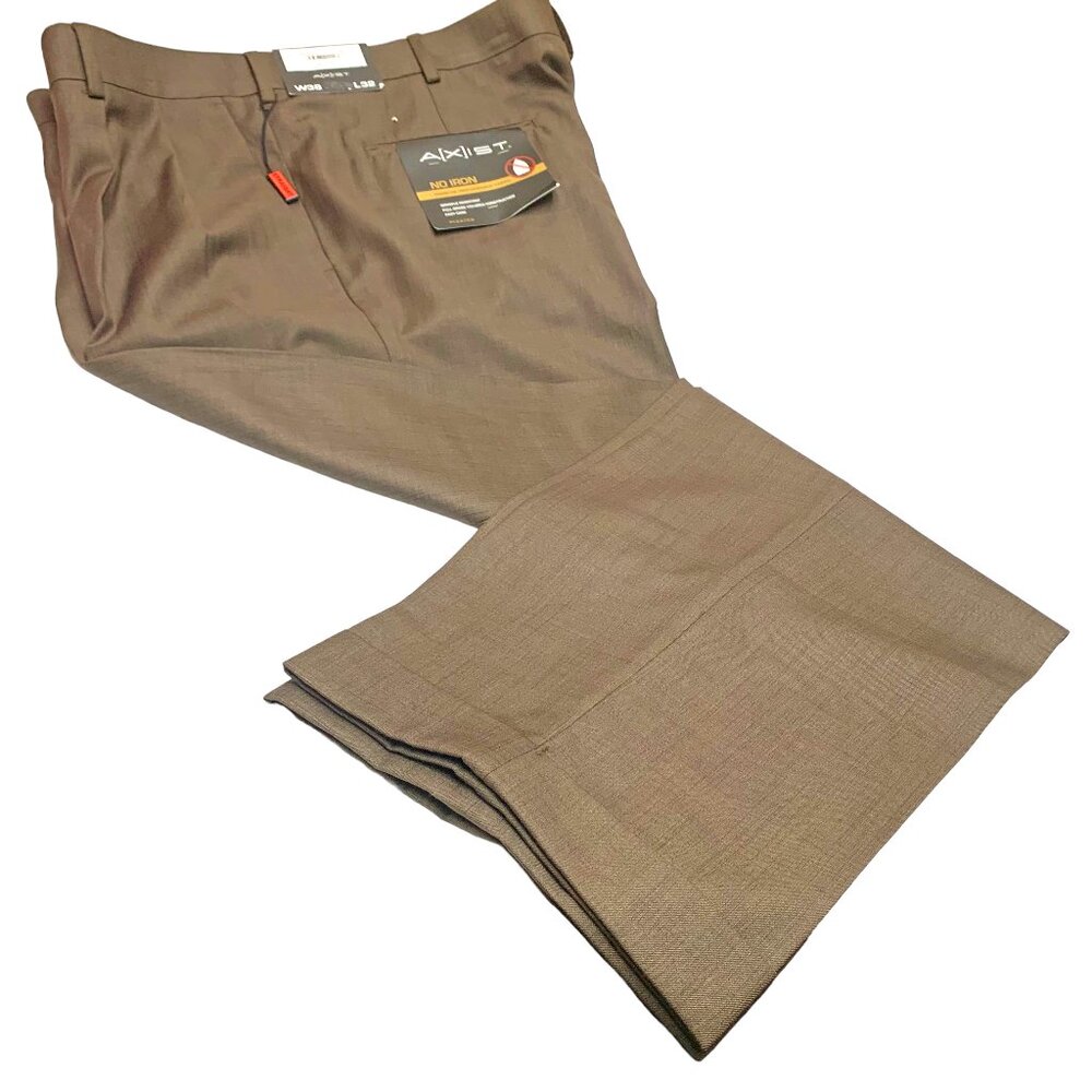 AXIST Twig Brown Easy Care Pleated Straight Leg Cuffed Dress Pant